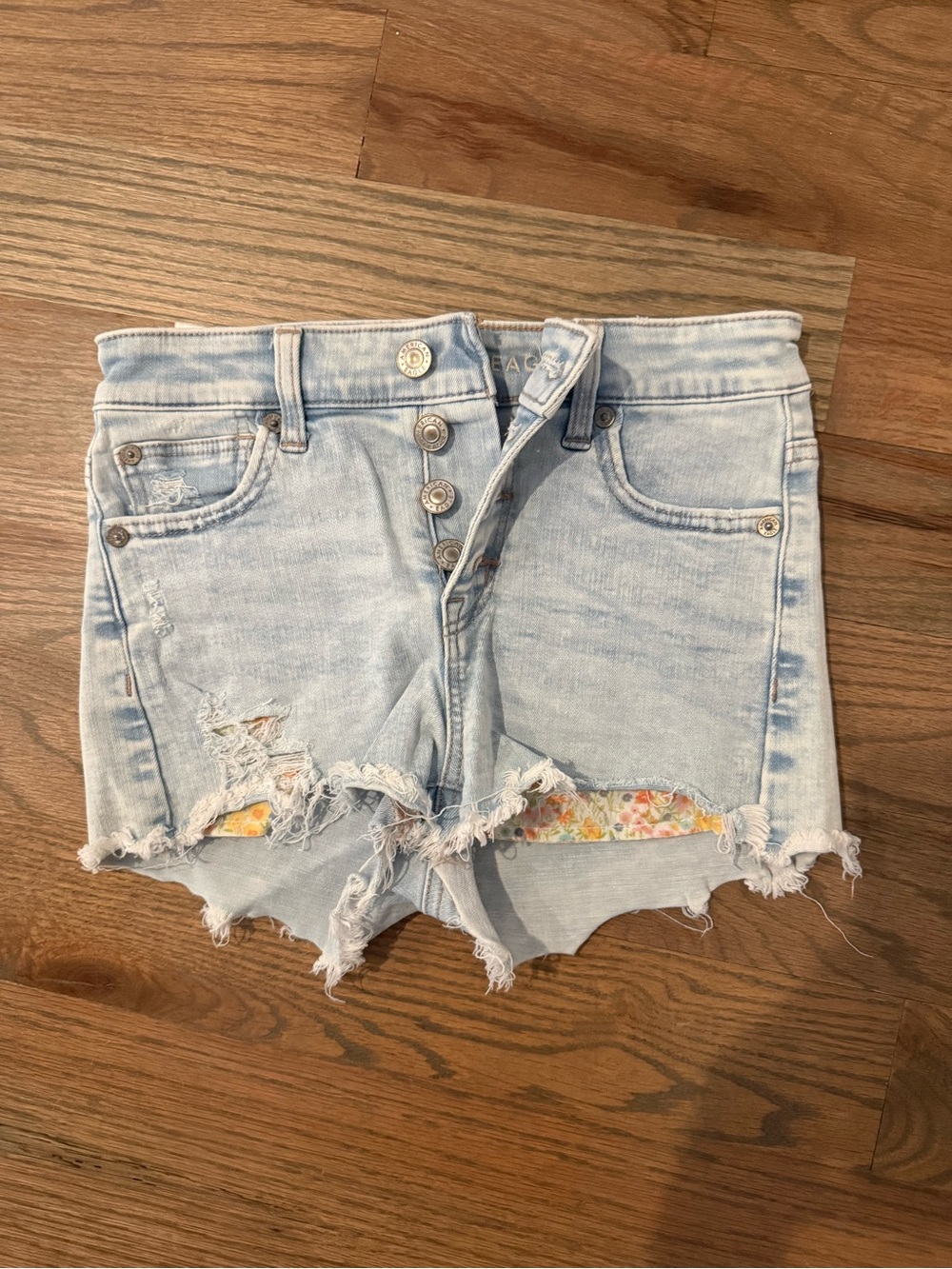 American Eagle Outfitters Light Wash Denim Shorts with Floral Inset